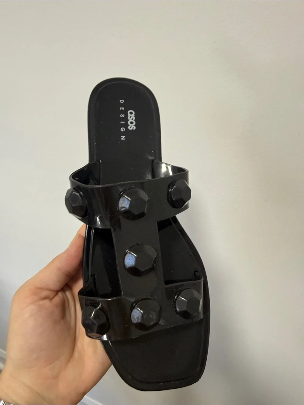 ASOS Black Stud-Embellished Jelly Slide Mules